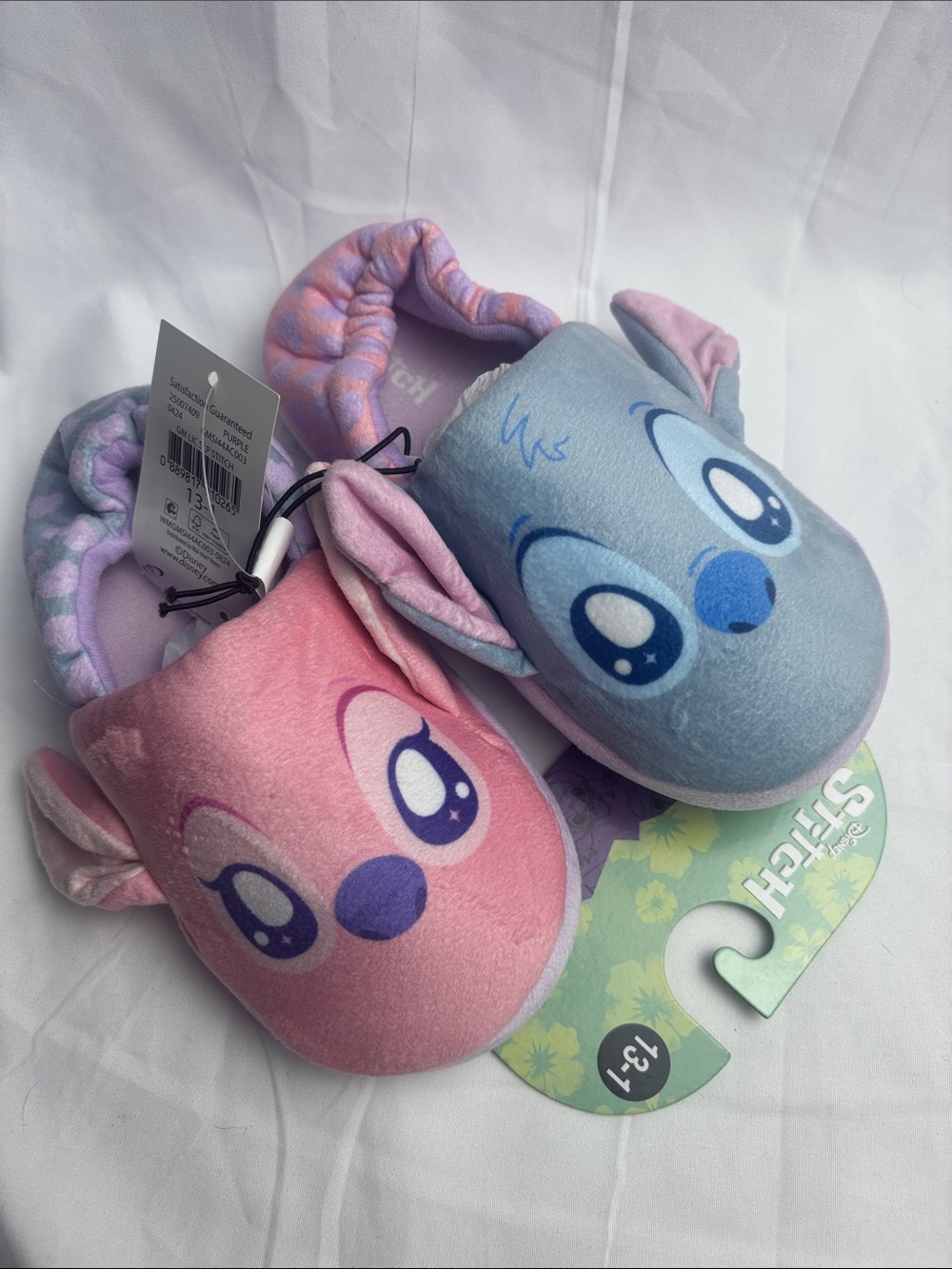 BNWT Kids Plush Character Slippers. Stitch & Angel. Size 13/1